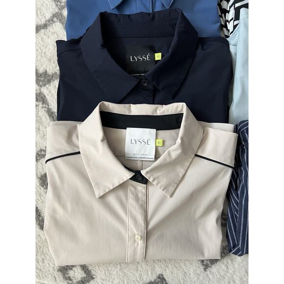 LYSSE Bundle Of 8 Solid Print Button Down Wrinkle Resistant Career Blouses Tops - Picture 3 of 16